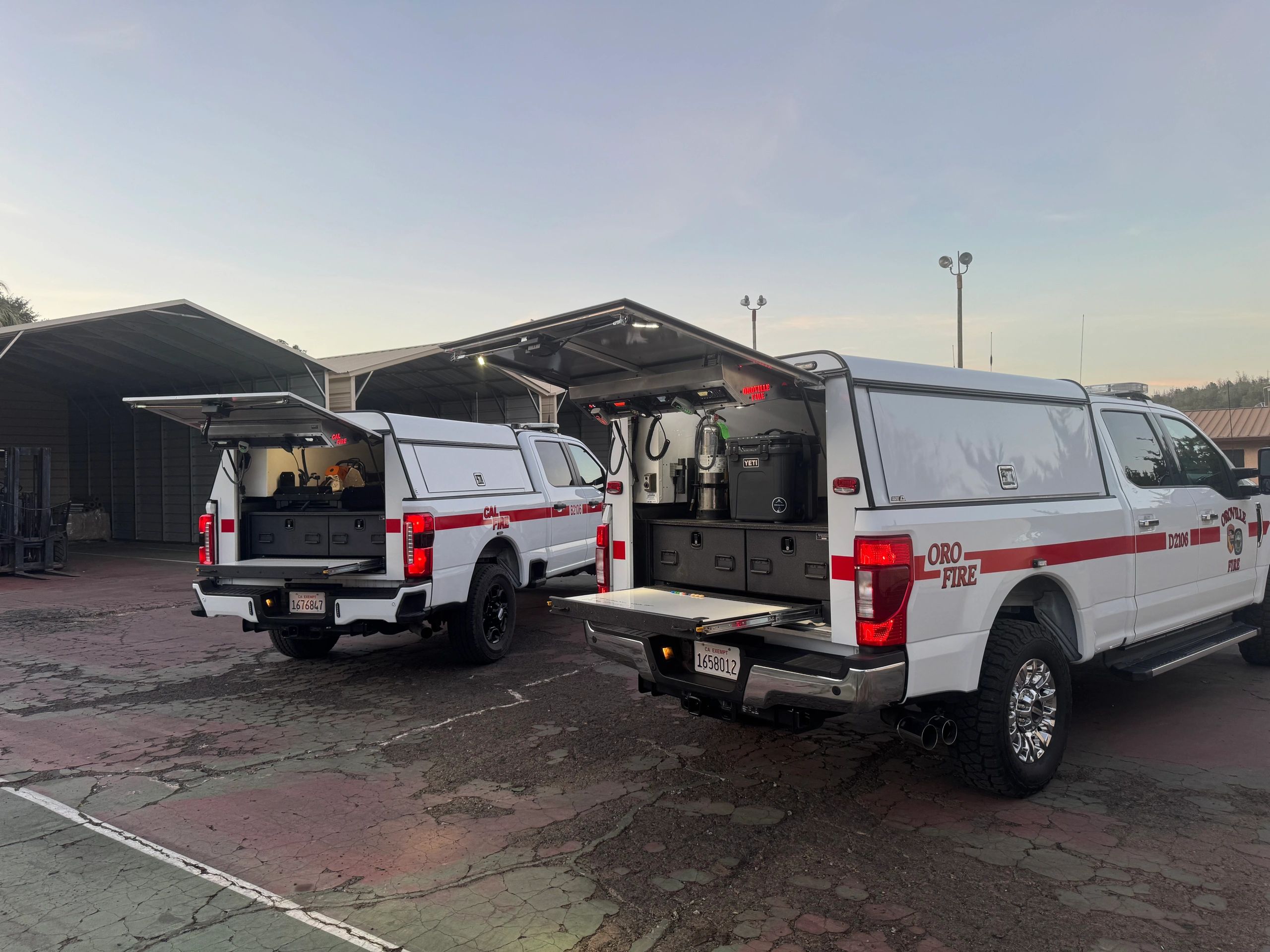 Two trucks with overhead command consoles